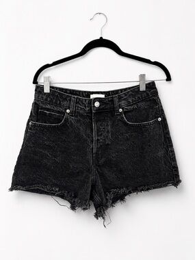 H&M black acid wash denim cutoff shorts frayed raw hem grunge Y2K